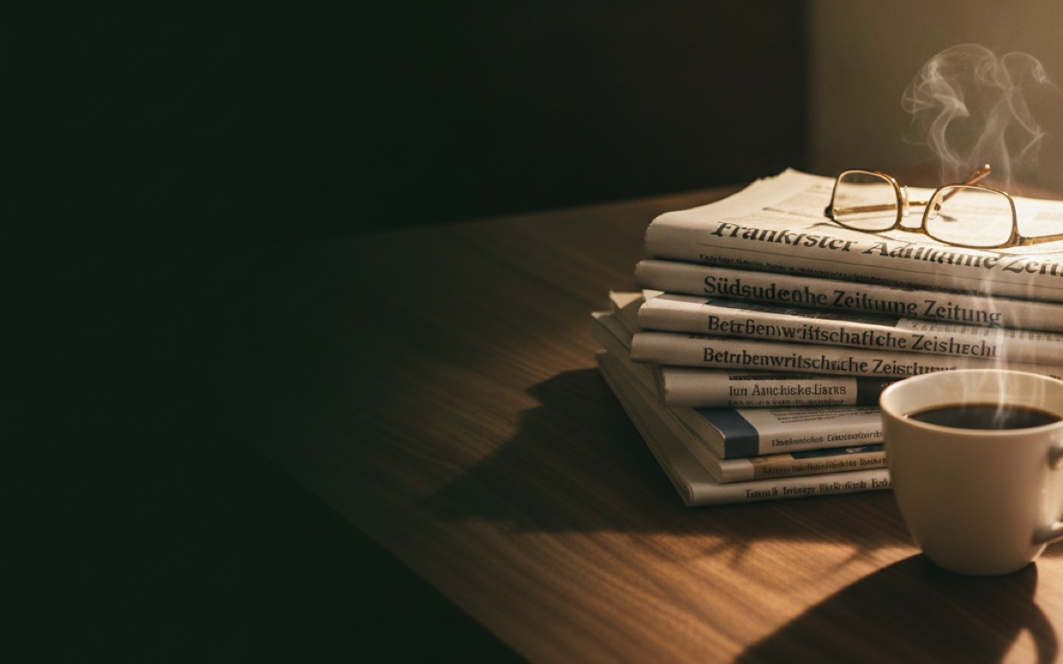 Schreibtisch mit Zeitung und Unterlagen – Neuigkeiten und Hinweise aus der Kanzlei