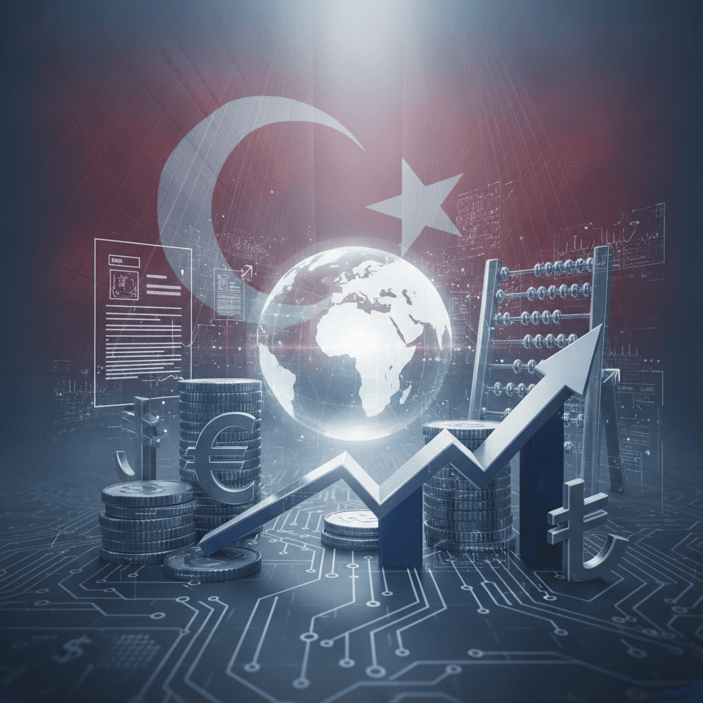 Türkische Flagge mit abstrakten Finanzsymbolen
